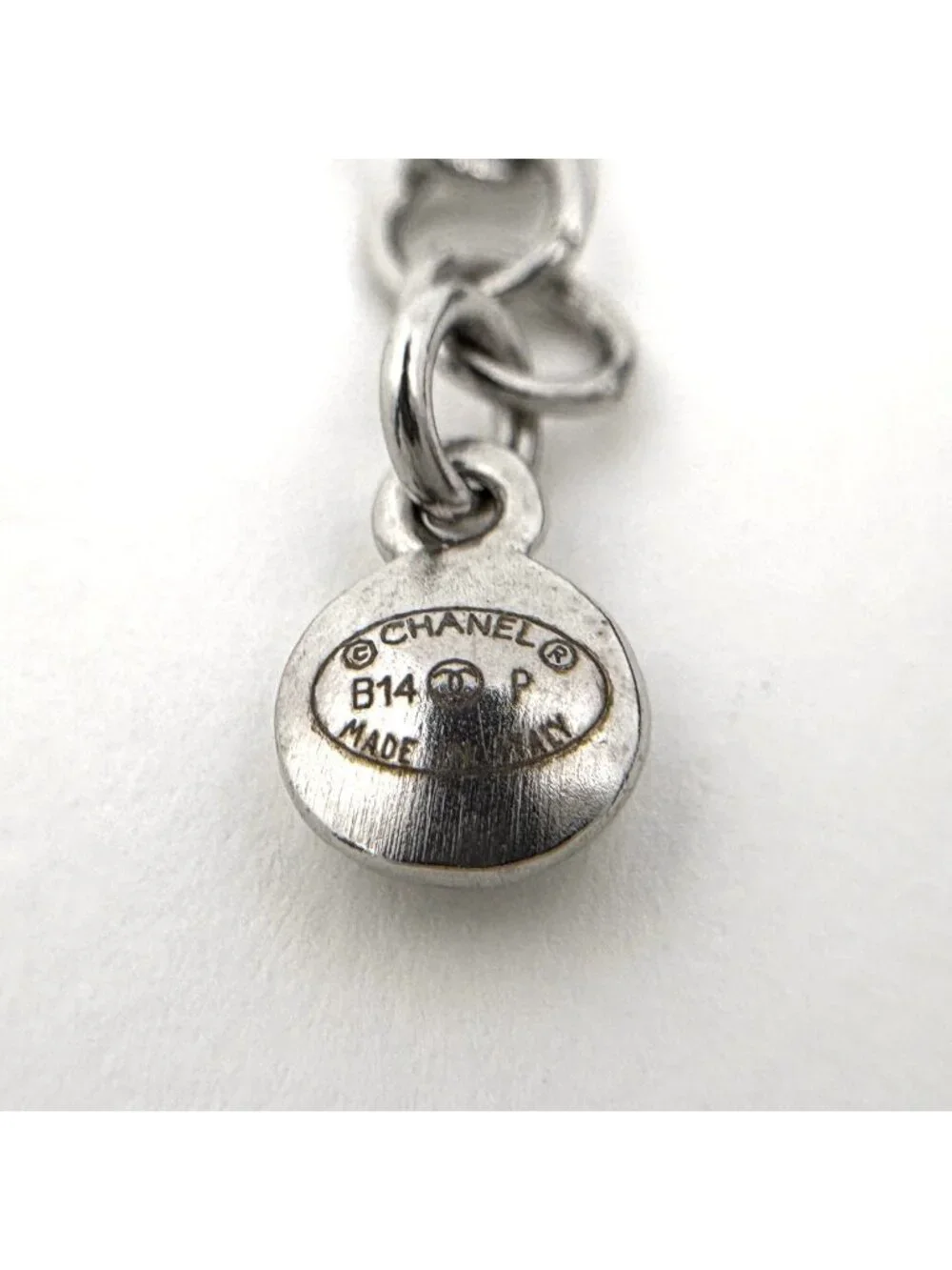 Chanel Necklace CC Logo Faux Pearl Metal Black Silver